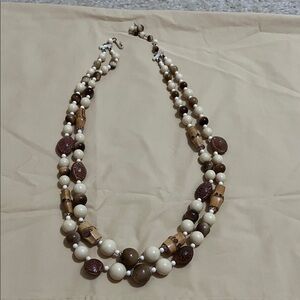 Elegant Brown and Cream Beaded Necklace by Japan